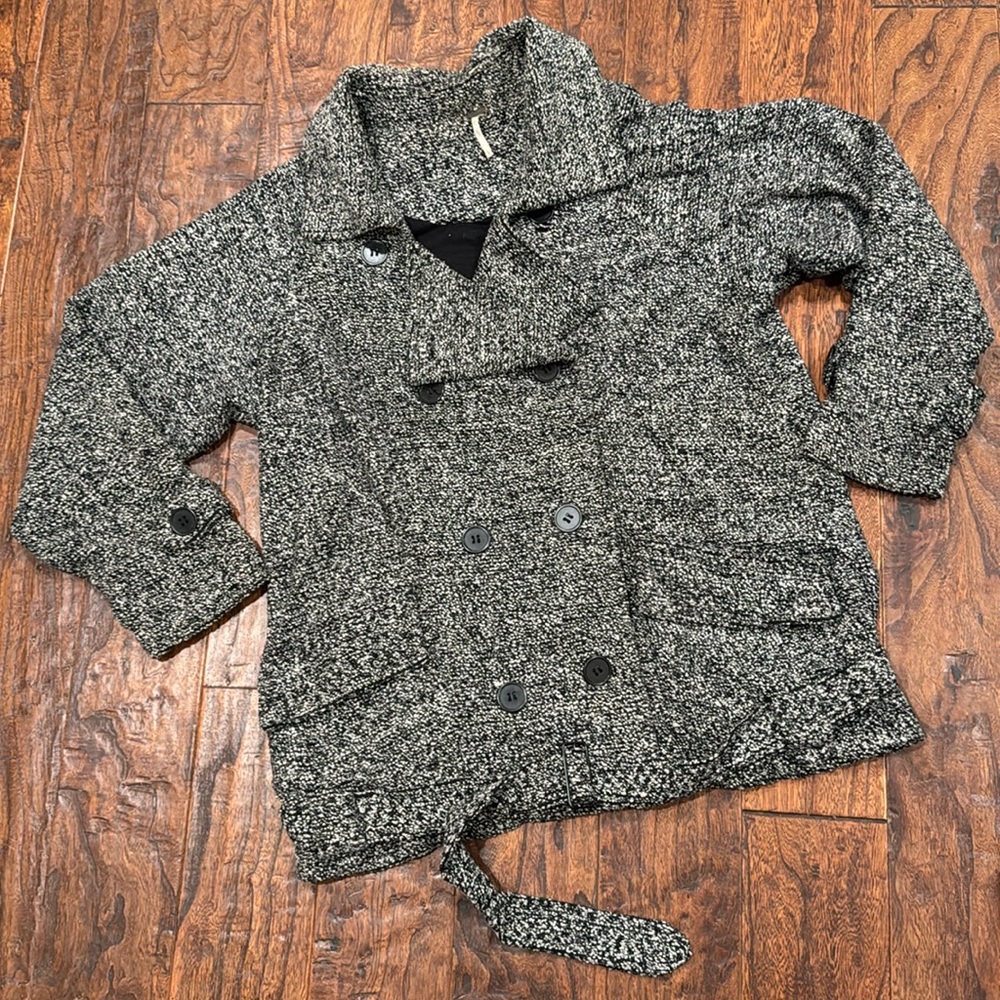 Free People Black & White Marled Pea Coat
